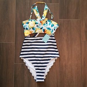 Stripped one-piece swim suit
